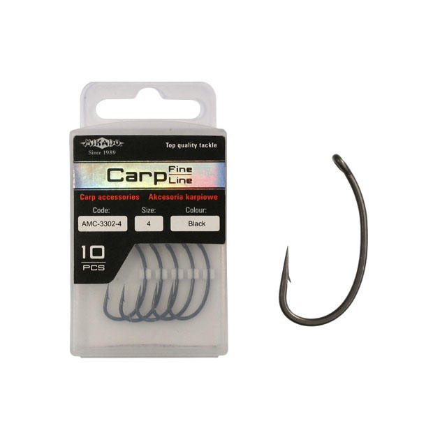 Крючки Mikado Carp Fine Line с тефлоновым покрытием - 3302  № 8 (с ушком) ( 10 шт.)