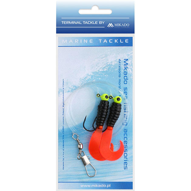 Морская оснастка Mikado на треску PILK TWIST JIGHEAD RIG 5.5см, 3 г. (2 шт.) крючки №1 красно-чёрный